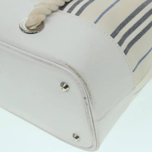 BURBERRY Rope handle Hand Bag Canvas Leather White Blue Silver Auth 92982 - Picture 16 of 16